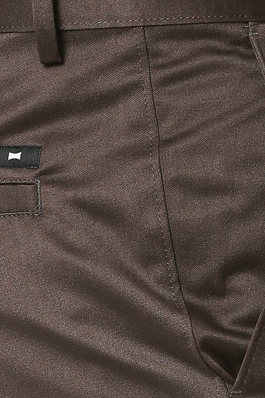 BASICS TAPERED FIT MID BROWN SATIN TROUSERS