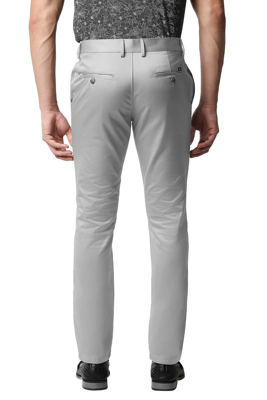 BASICS TAPERED FIT GREY SATIN TROUSERS