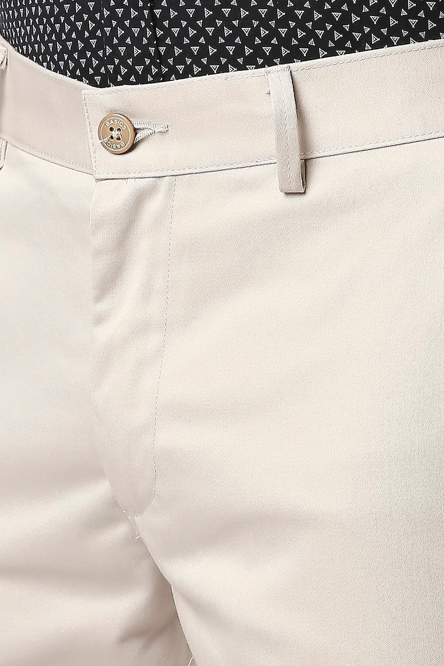 BASICS TAPERED FIT ECRU SATIN TROUSERS