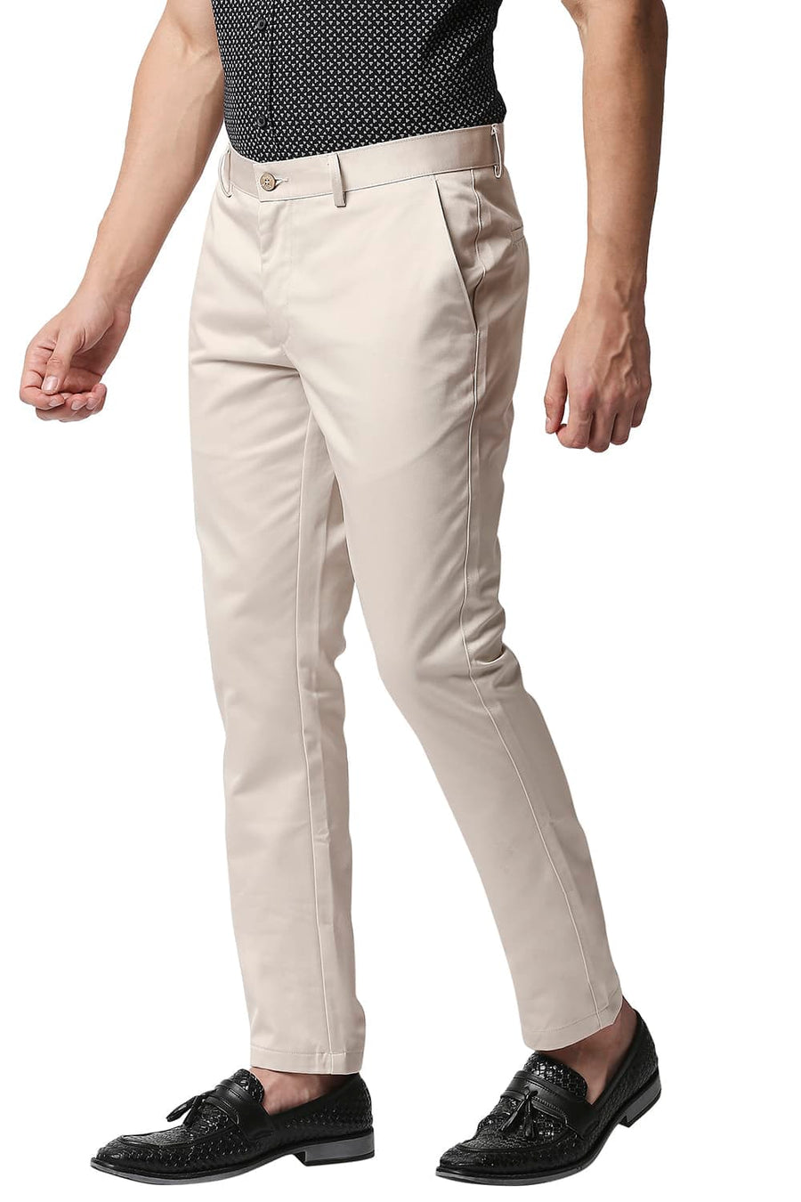 BASICS TAPERED FIT ECRU SATIN TROUSERS