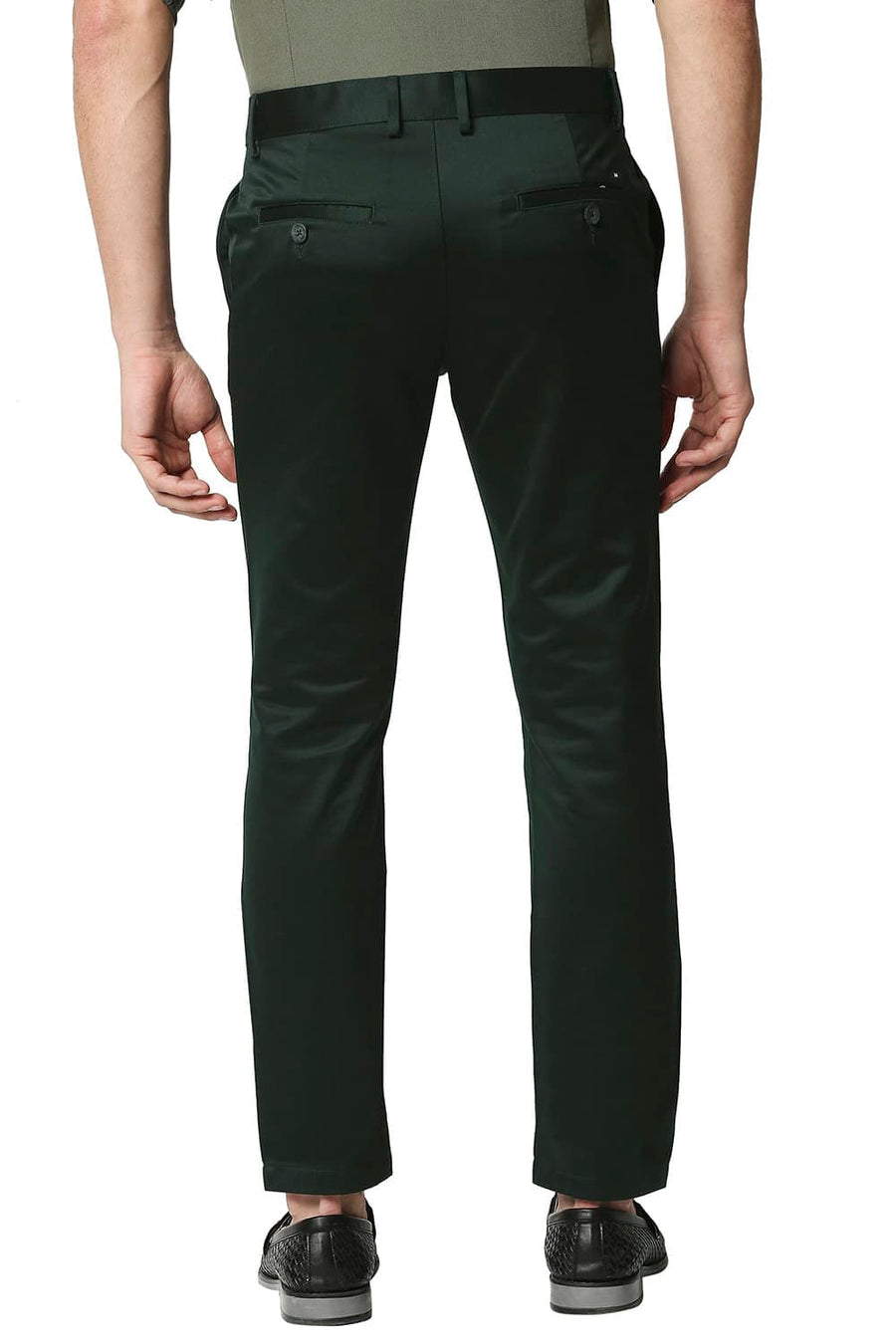 BASICS TAPERED FIT DARK GREEN SATIN TROUSERS