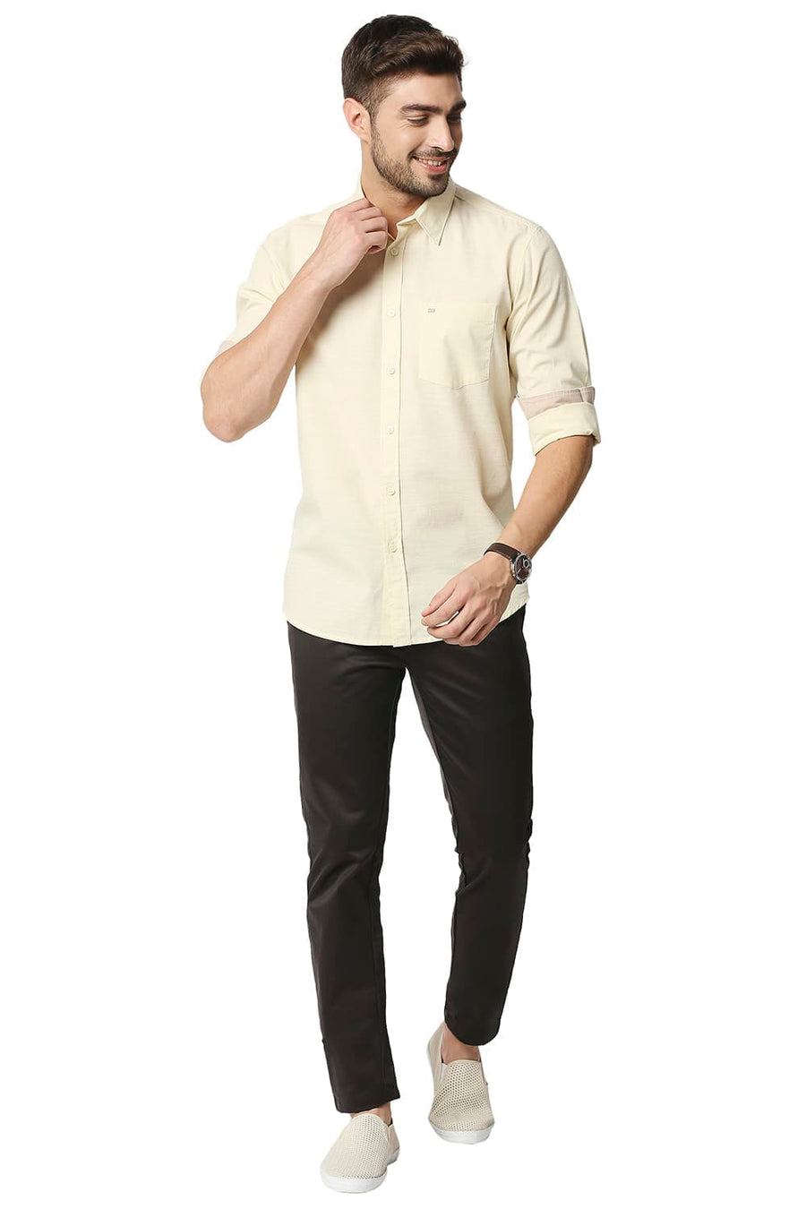 BASICS TAPERED FIT DARK GREY SATIN TROUSERS