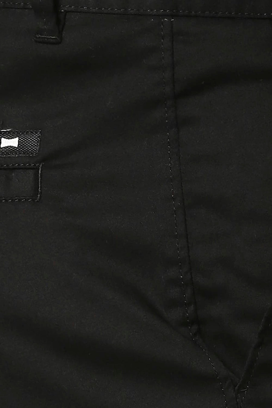 BASICS TAPERED FIT PHANTHOM BLACK SATIN STRETCH TROUSERS