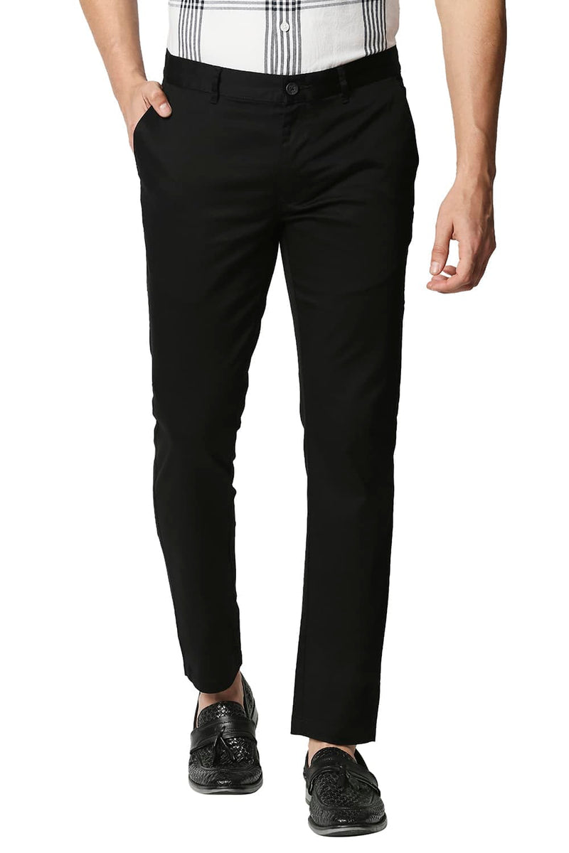 BASICS TAPERED FIT SATIN STRETCH TROUSERS