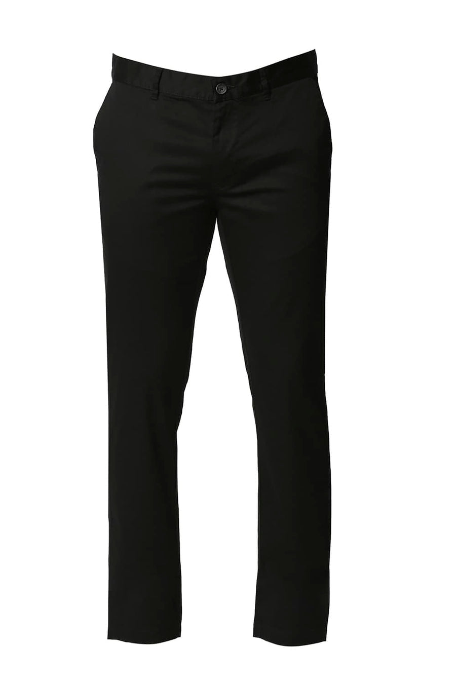 BASICS TAPERED FIT PHANTHOM BLACK SATIN STRETCH TROUSERS
