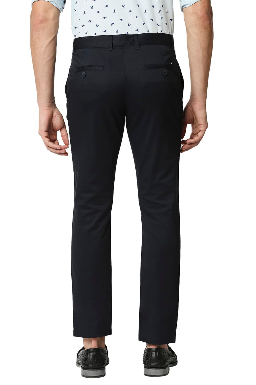 BASICS TAPERED FIT ANTHRACITE NAVY SATIN STRETCH TROUSERS