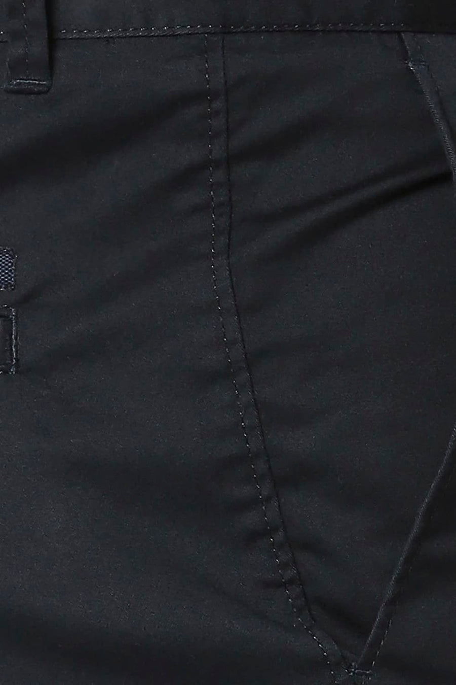 BASICS TAPERED FIT ANTHRACITE NAVY SATIN STRETCH TROUSERS