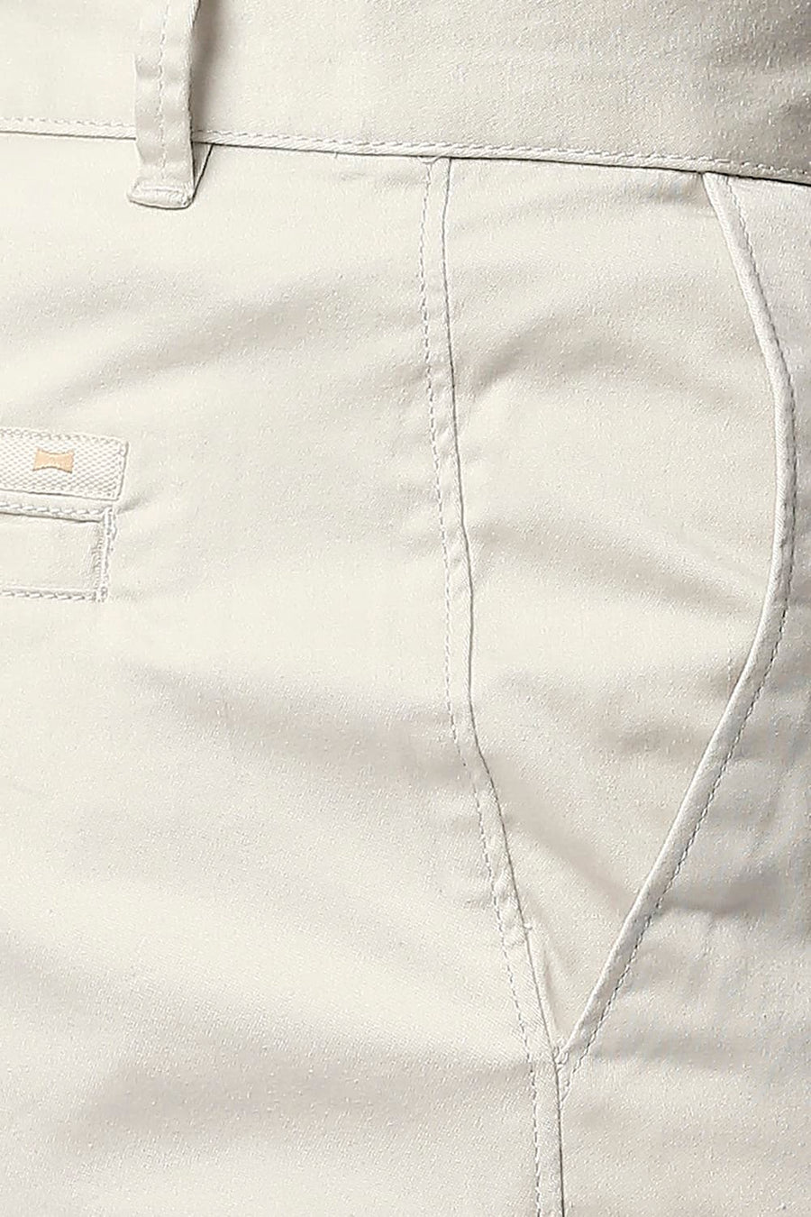 BASICS TAPERED FIT TURTLEDOVE ECRU SATIN STRETCH TROUSERS