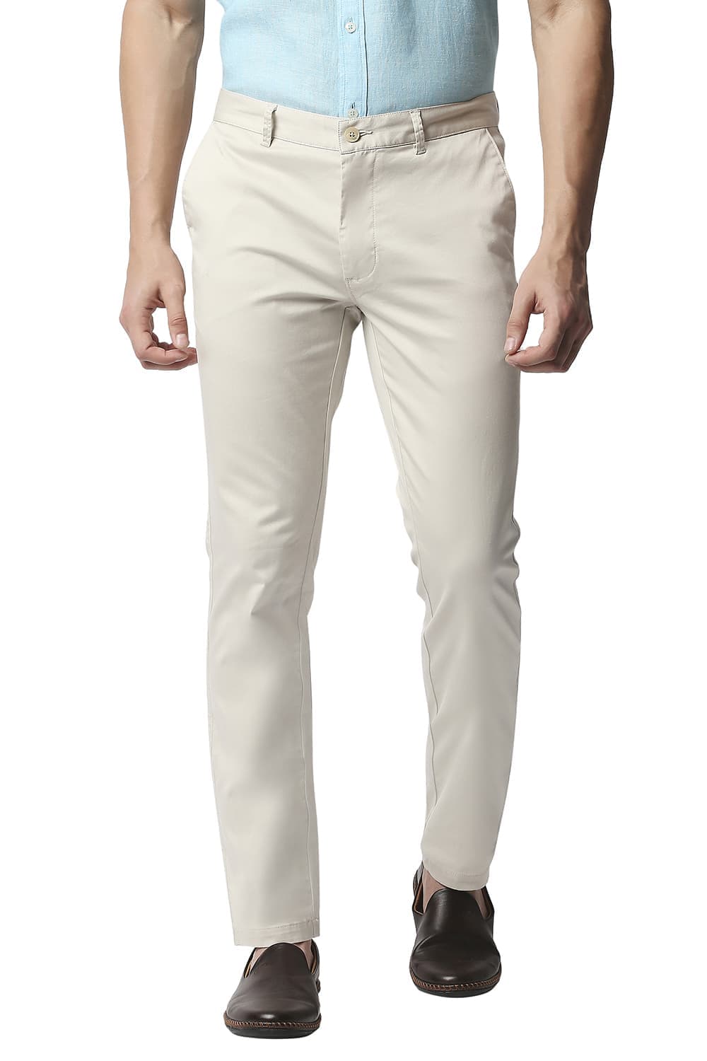 BASICS TAPERED FIT SATIN STRETCH TROUSERS