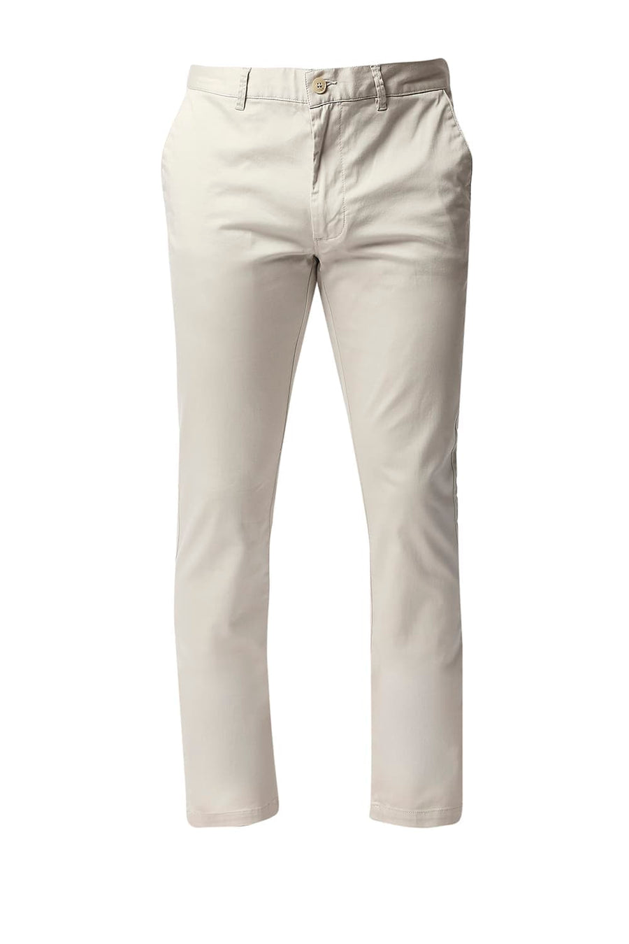 BASICS TAPERED FIT TURTLEDOVE ECRU SATIN STRETCH TROUSERS