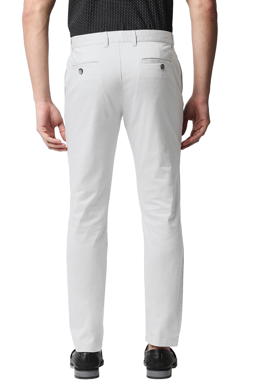 BASICS TAPERED FIT ANTARCTICA GREY SATIN STRETCH TROUSERS