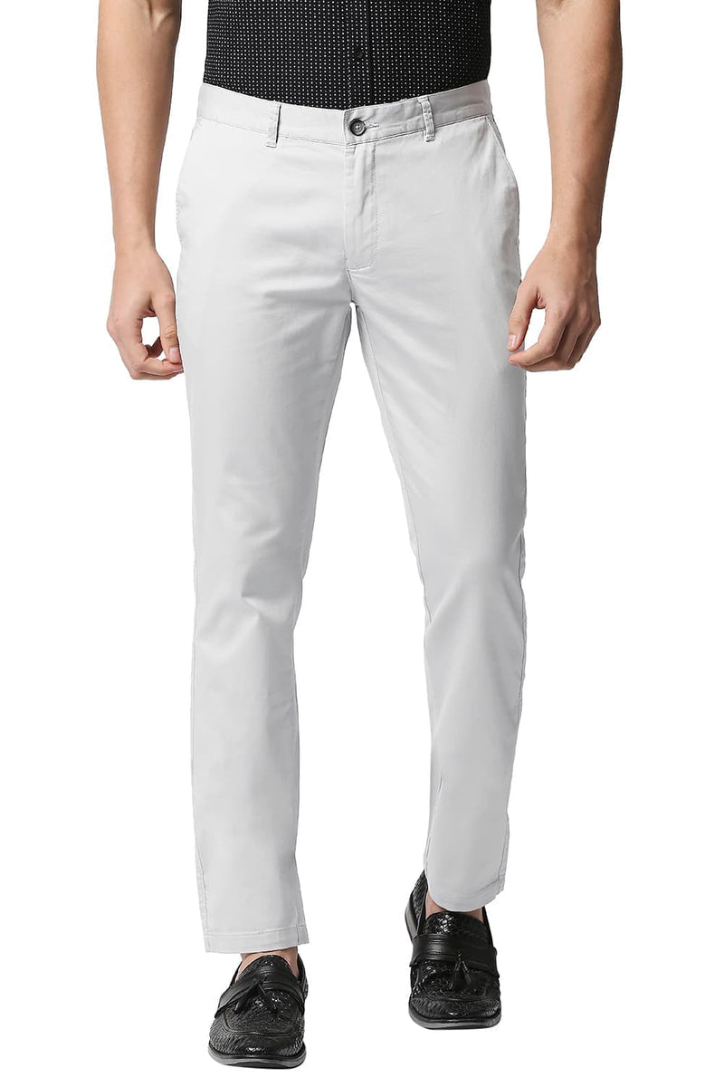 BASICS TAPERED FIT SATIN STRETCH TROUSERS