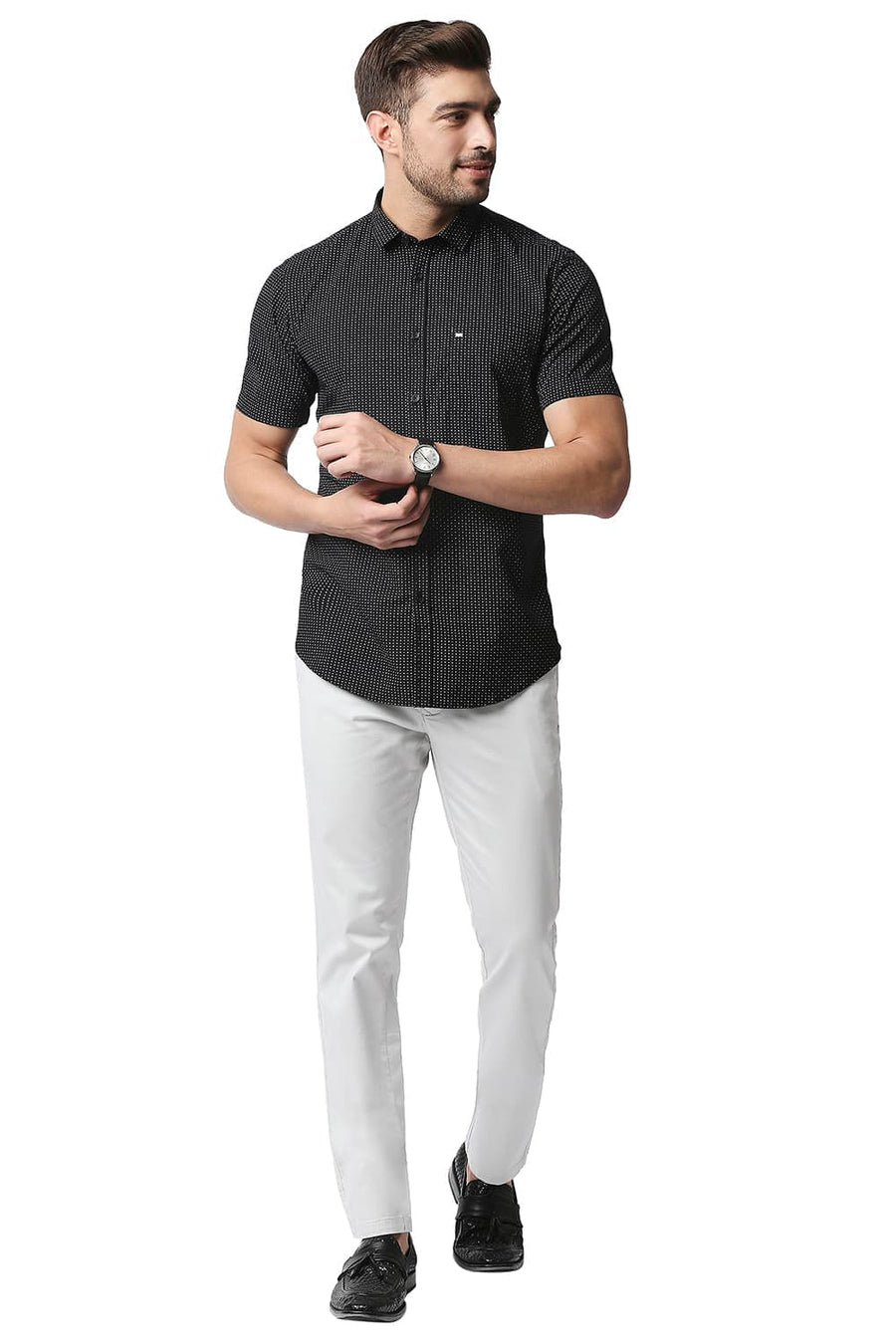 BASICS TAPERED FIT ANTARCTICA GREY SATIN STRETCH TROUSERS