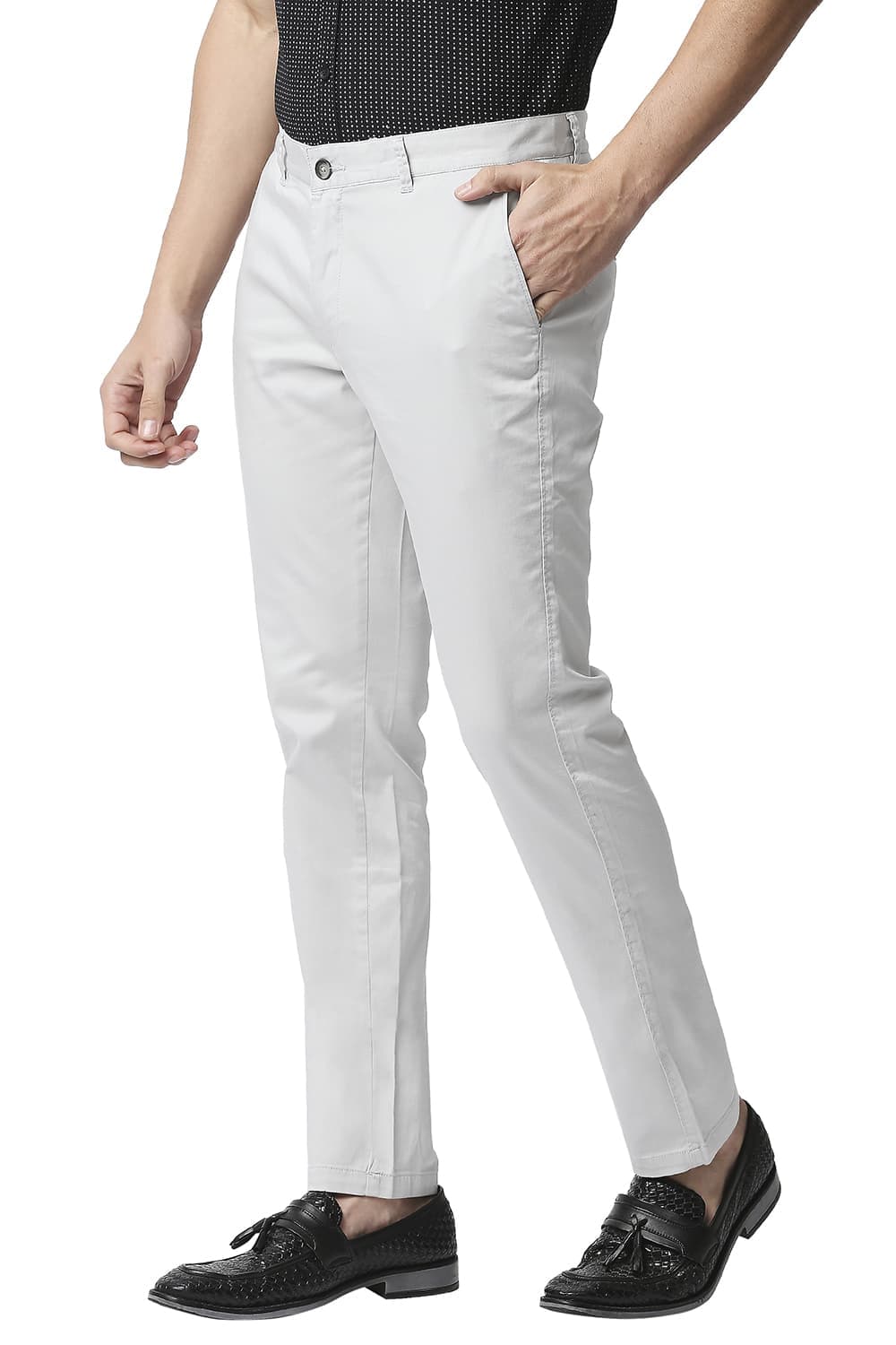 BASICS TAPERED FIT SATIN STRETCH TROUSERS