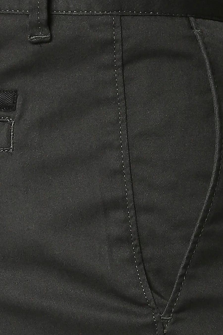 BASICS TAPERED FIT EBONY GREY SATIN STRETCH TROUSERS