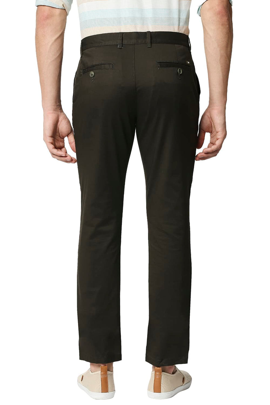 BASICS TAPERED FIT FOREST GREEN SATIN STRETCH TROUSERS