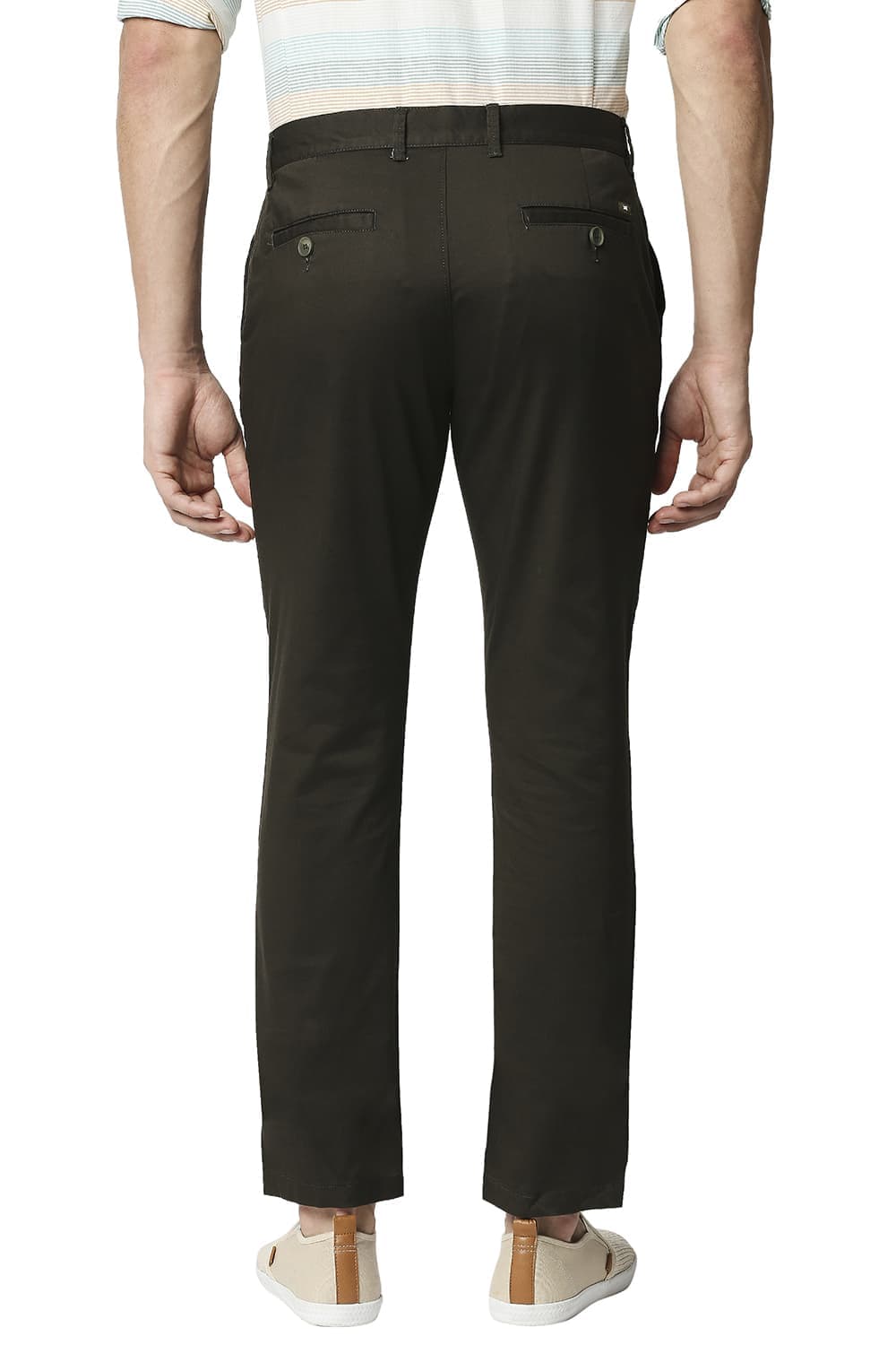 BASICS TAPERED FIT SATIN STRETCH TROUSERS