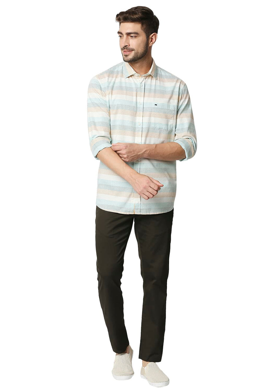 BASICS TAPERED FIT FOREST GREEN SATIN STRETCH TROUSERS