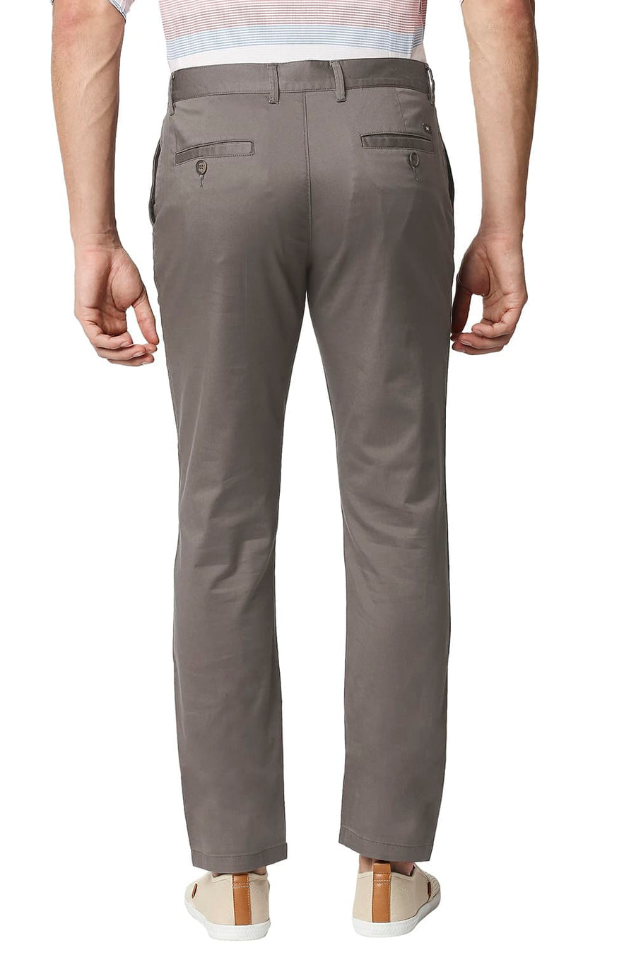 BASICS TAPERED FIT IRON BROWN SATIN STRETCH TROUSERS