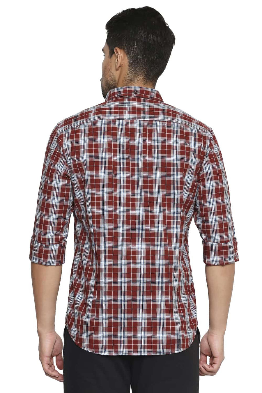 BASICS SLIM FIT ROSEWOOD MAROON CHECKS SHIRT
