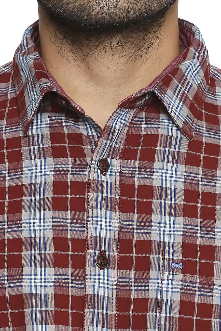 BASICS SLIM FIT ROSEWOOD MAROON CHECKS SHIRT