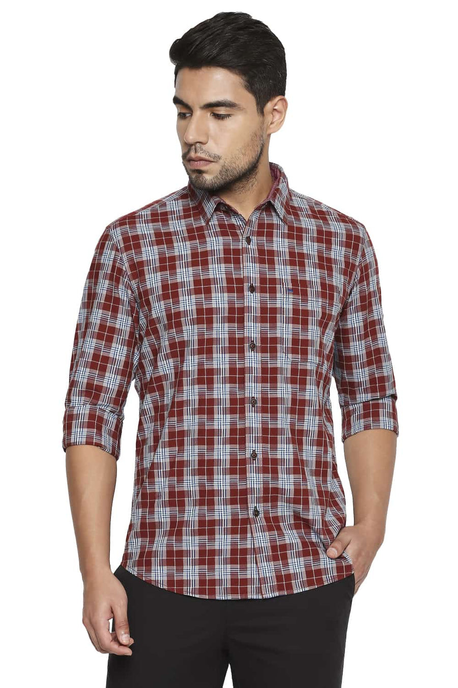 BASICS SLIM FIT ROSEWOOD MAROON CHECKS SHIRT