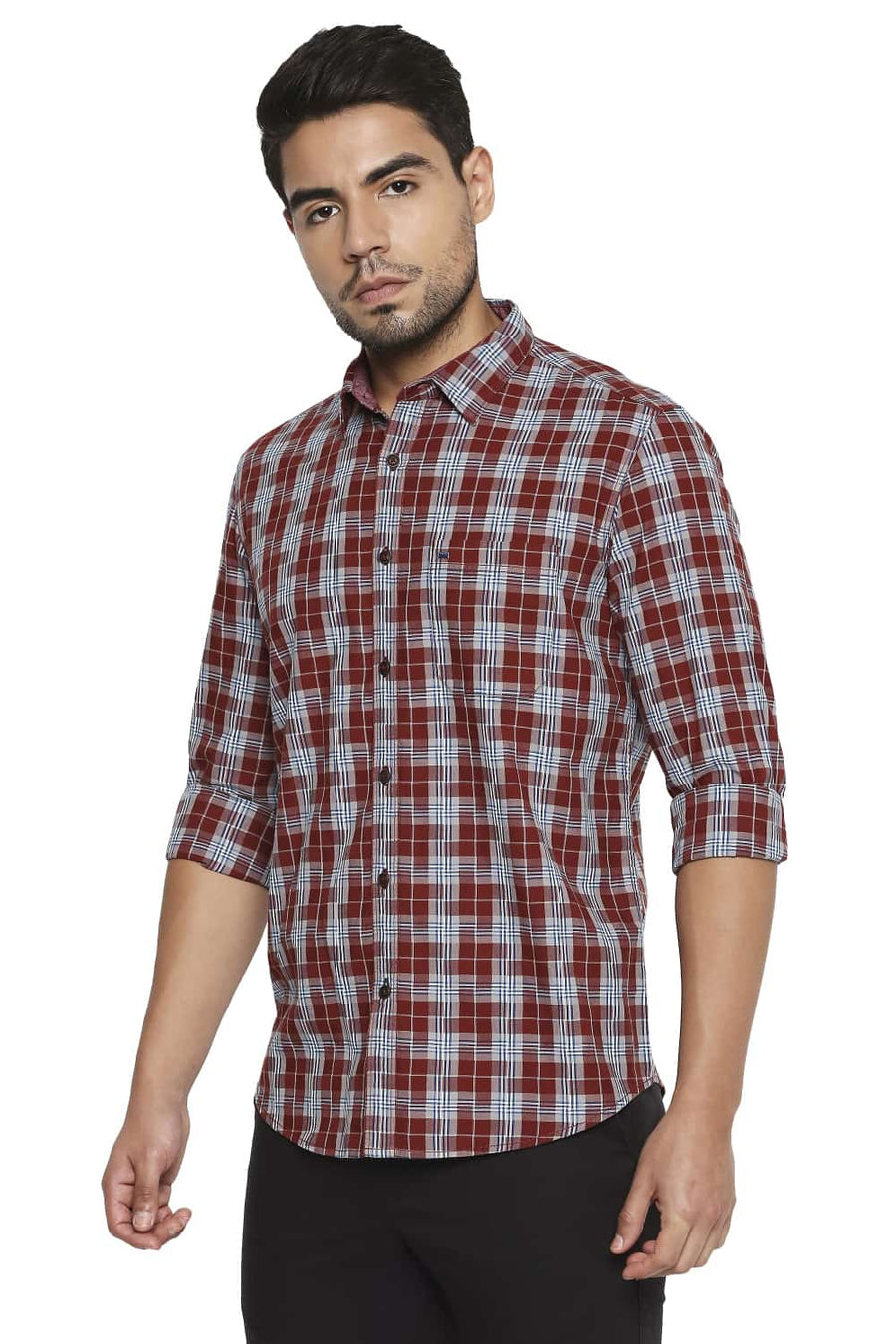 BASICS SLIM FIT ROSEWOOD MAROON CHECKS SHIRT