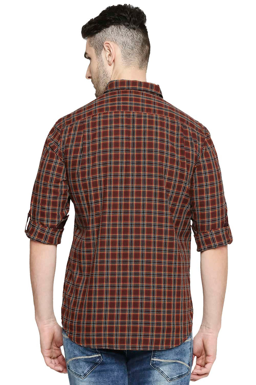 BASICS SLIM FIT FRENCH ROAST BROWN CHECKS SHIRT