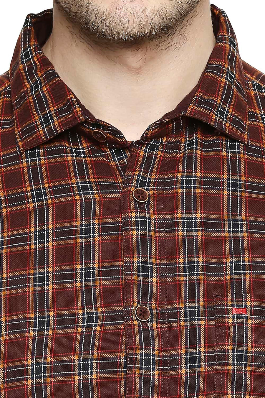 BASICS SLIM FIT FRENCH ROAST BROWN CHECKS SHIRT