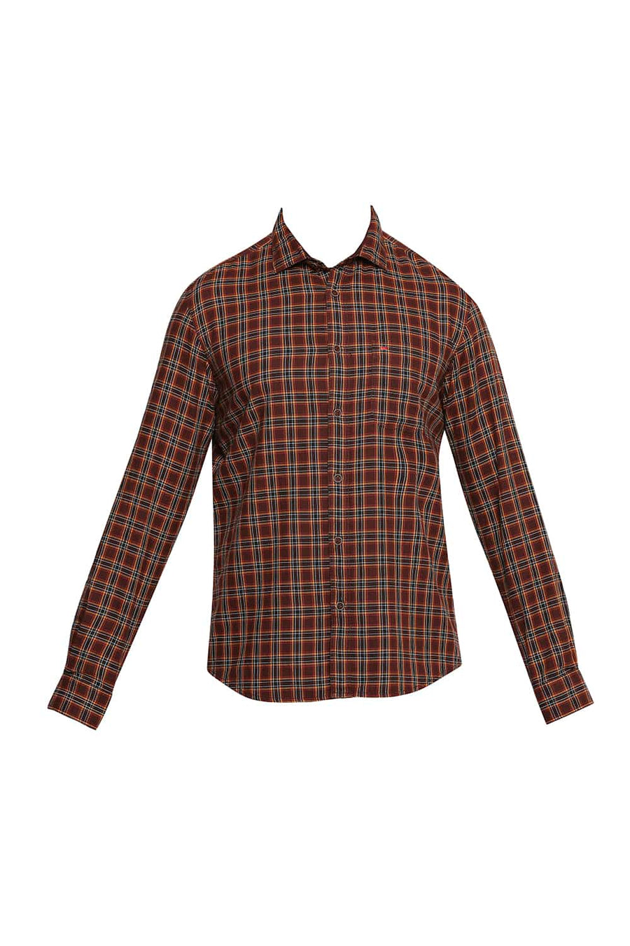BASICS SLIM FIT FRENCH ROAST BROWN CHECKS SHIRT