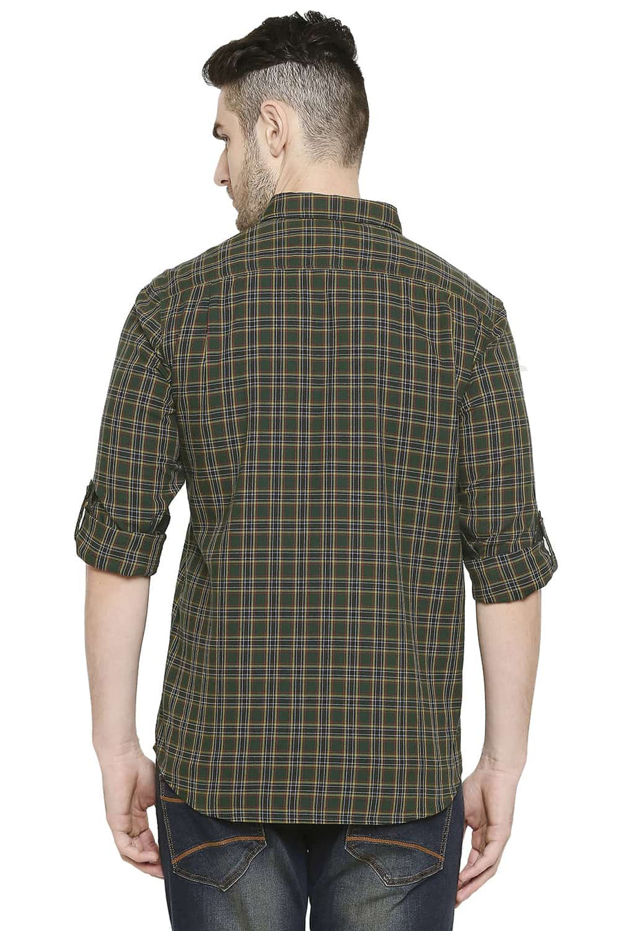 BASICS SLIM FIT PINE GREEN CHECKS SHIRT