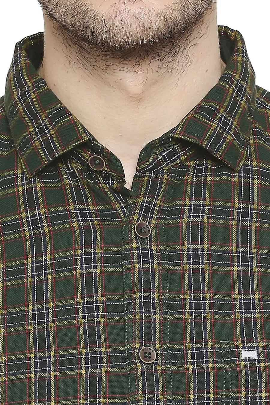BASICS SLIM FIT PINE GREEN CHECKS SHIRT