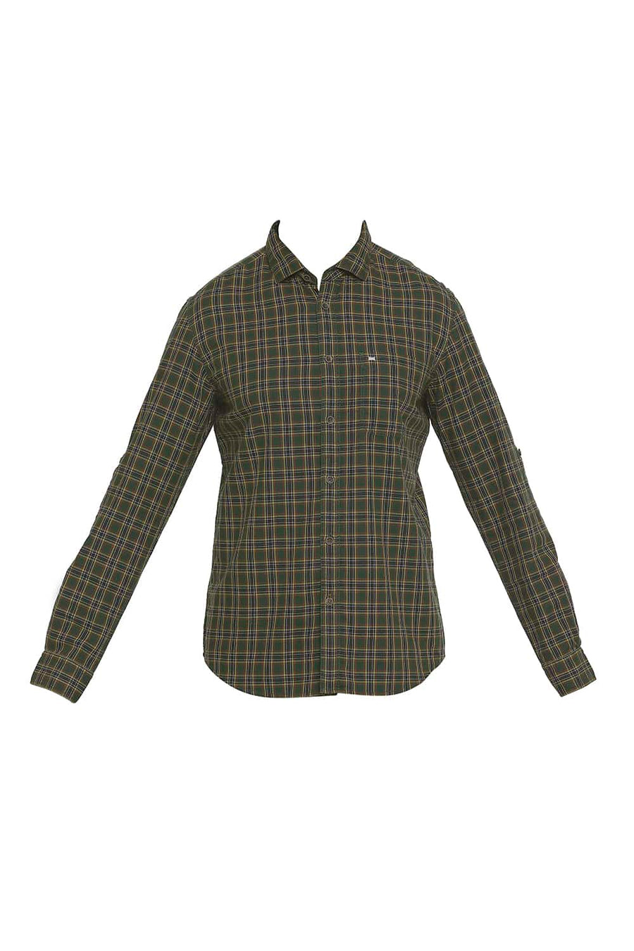 BASICS SLIM FIT PINE GREEN CHECKS SHIRT