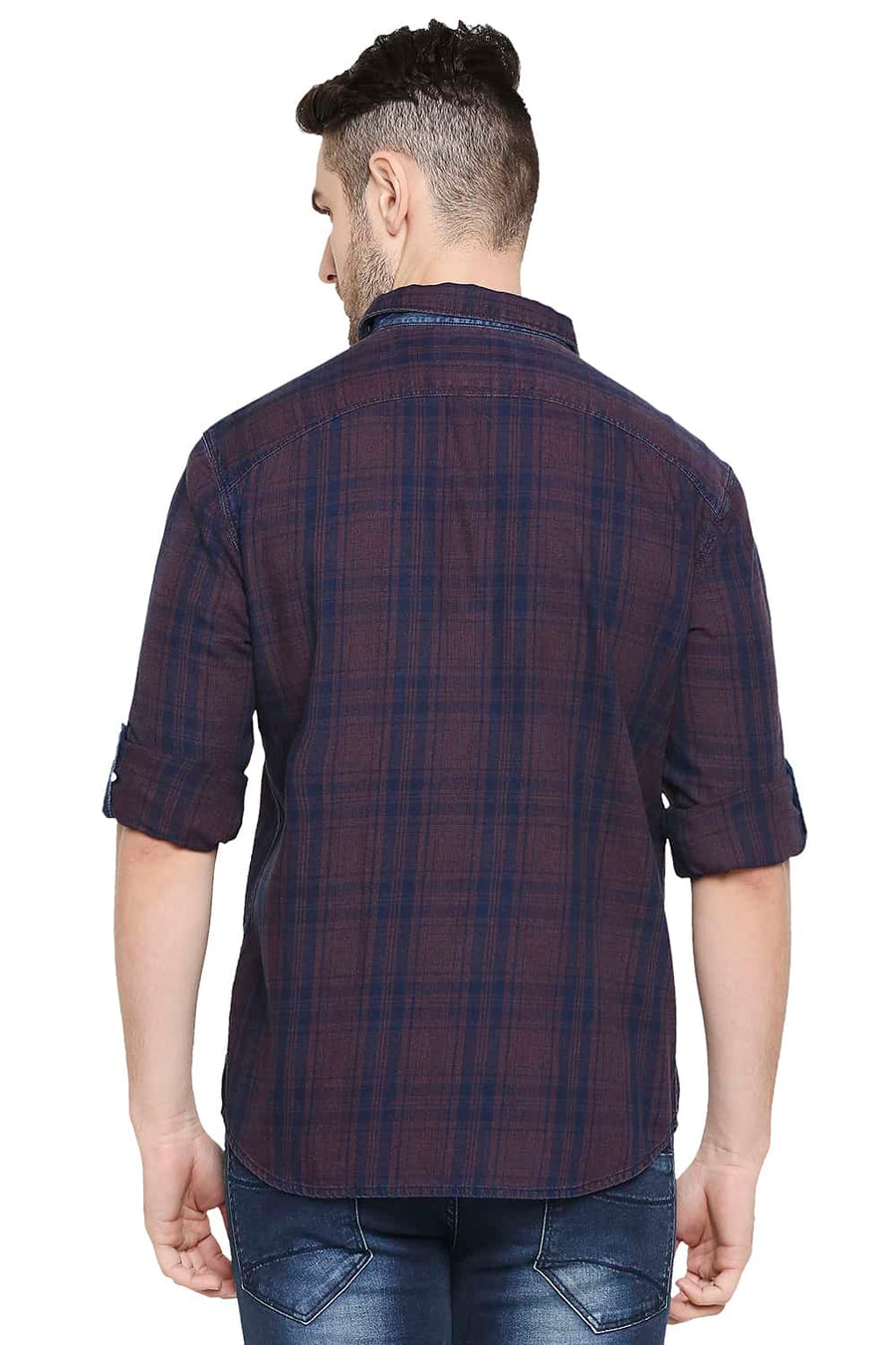 BASICS SLIM FIT VINEYARD MAROON INDIGO CHECKS SHIRT