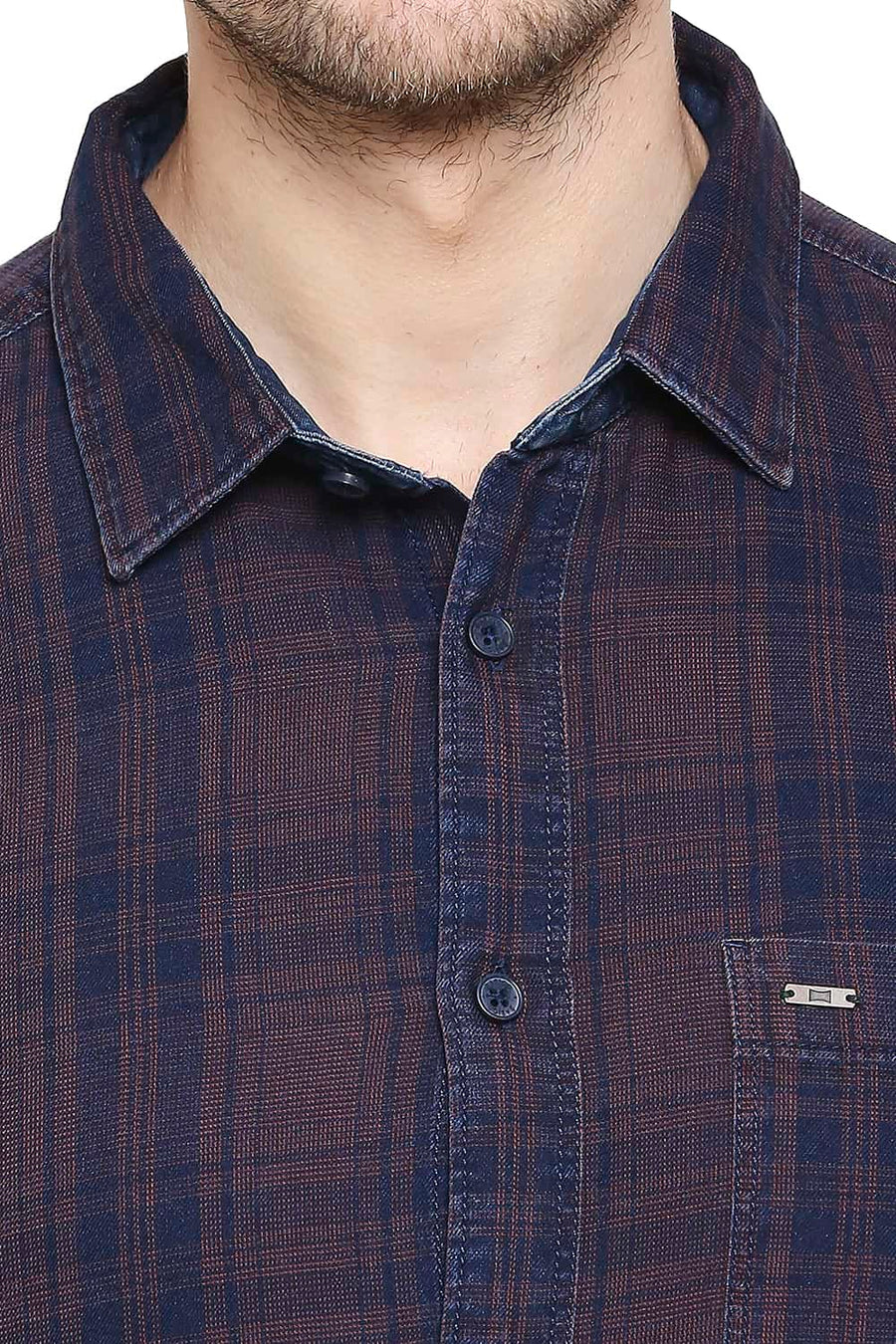 BASICS SLIM FIT VINEYARD MAROON INDIGO CHECKS SHIRT