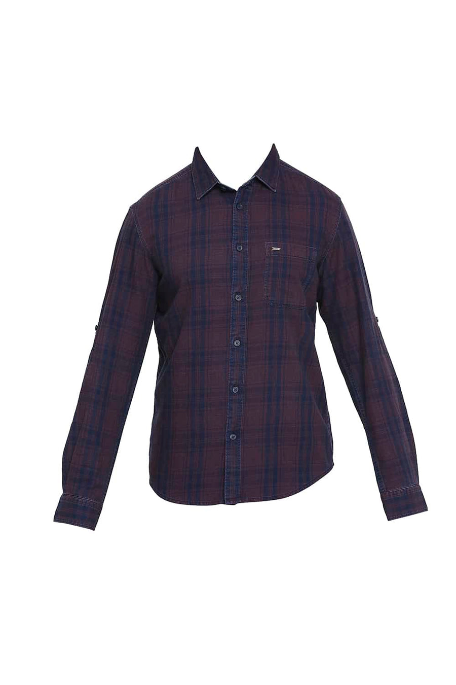 BASICS SLIM FIT VINEYARD MAROON INDIGO CHECKS SHIRT