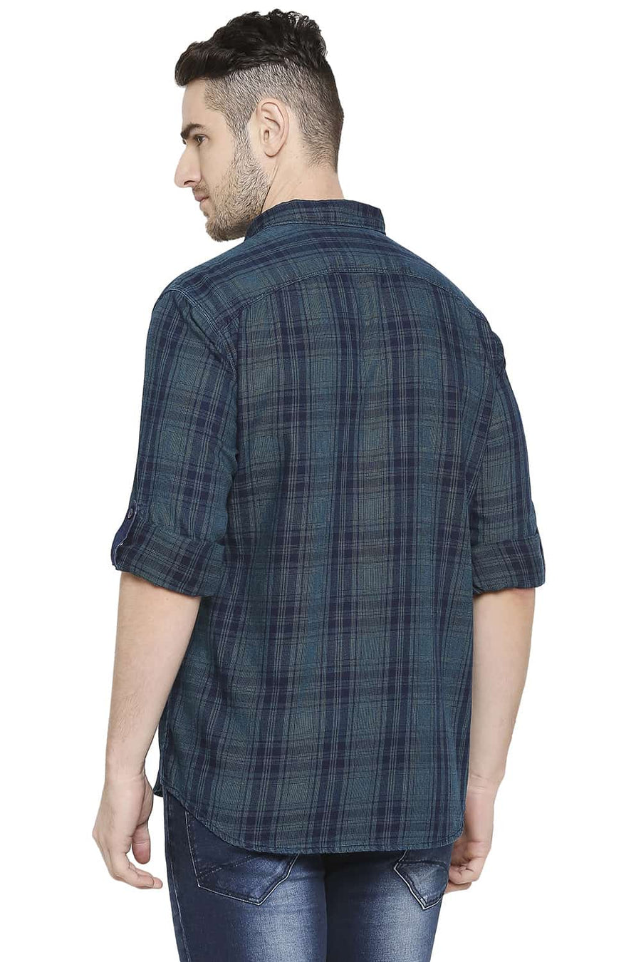 BASICS SLIM FIT OCEAN TURQUOISE INDIGO CHECKS SHIRT