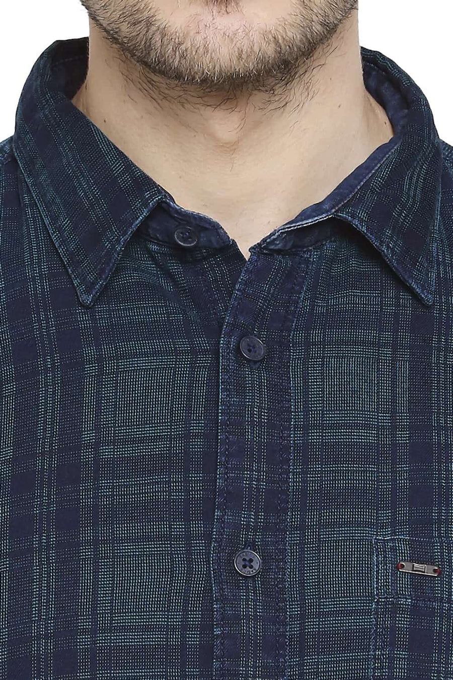 BASICS SLIM FIT OCEAN TURQUOISE INDIGO CHECKS SHIRT