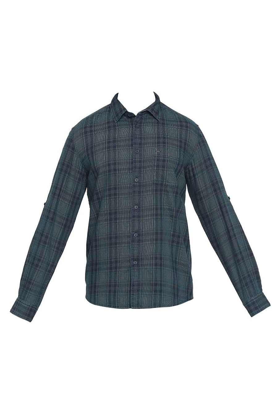 BASICS SLIM FIT OCEAN TURQUOISE INDIGO CHECKS SHIRT