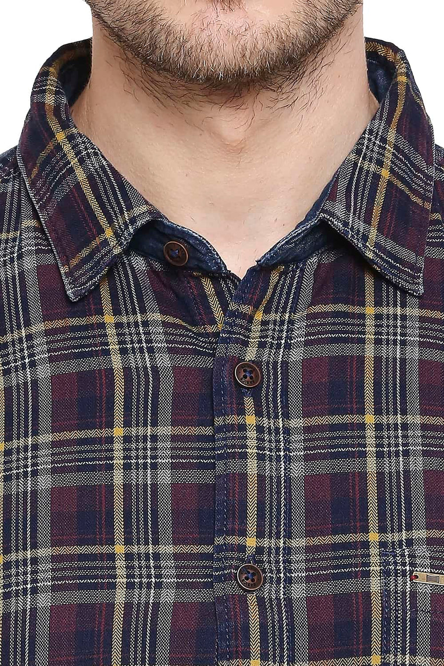 BASICS SLIM FIT BEAUJOLAIS MAROON INDIGO CHECKS SHIRT