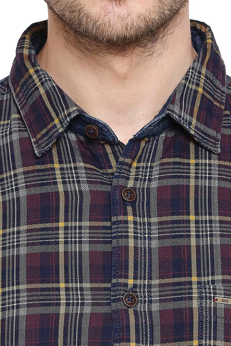 BASICS SLIM FIT INDIGO CHECKS SHIRT