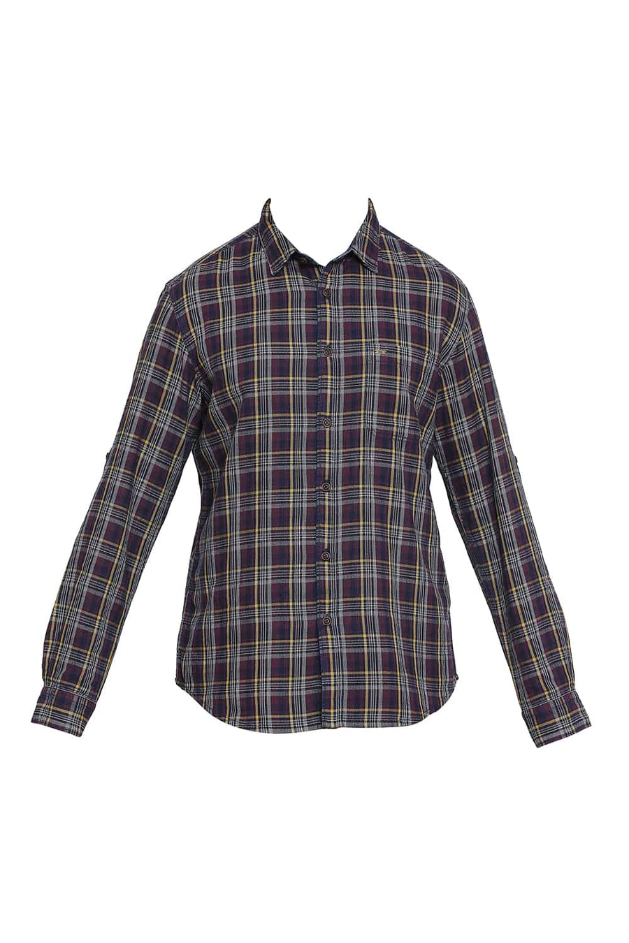 BASICS SLIM FIT BEAUJOLAIS MAROON INDIGO CHECKS SHIRT