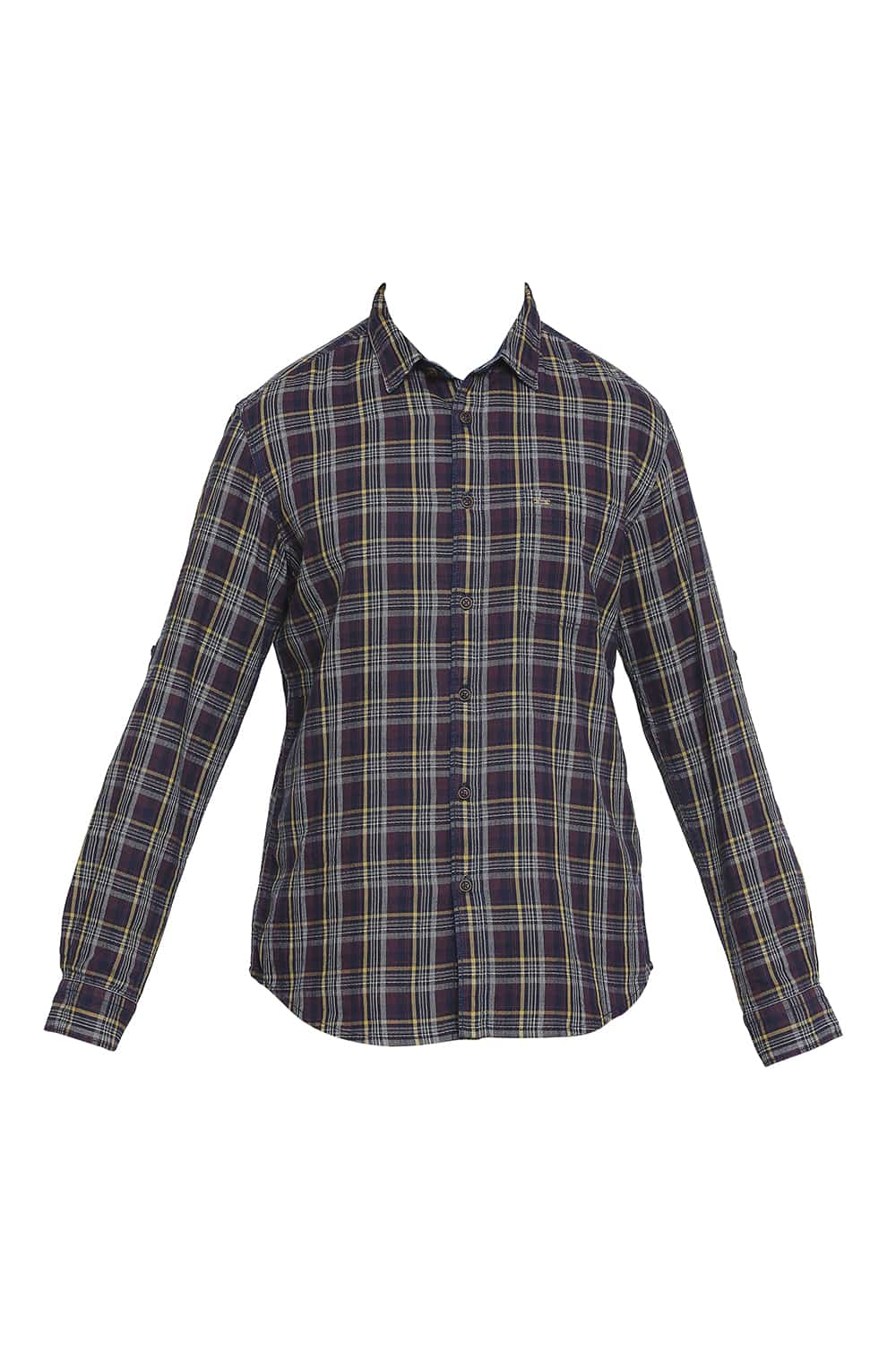 BASICS SLIM FIT INDIGO CHECKS SHIRT