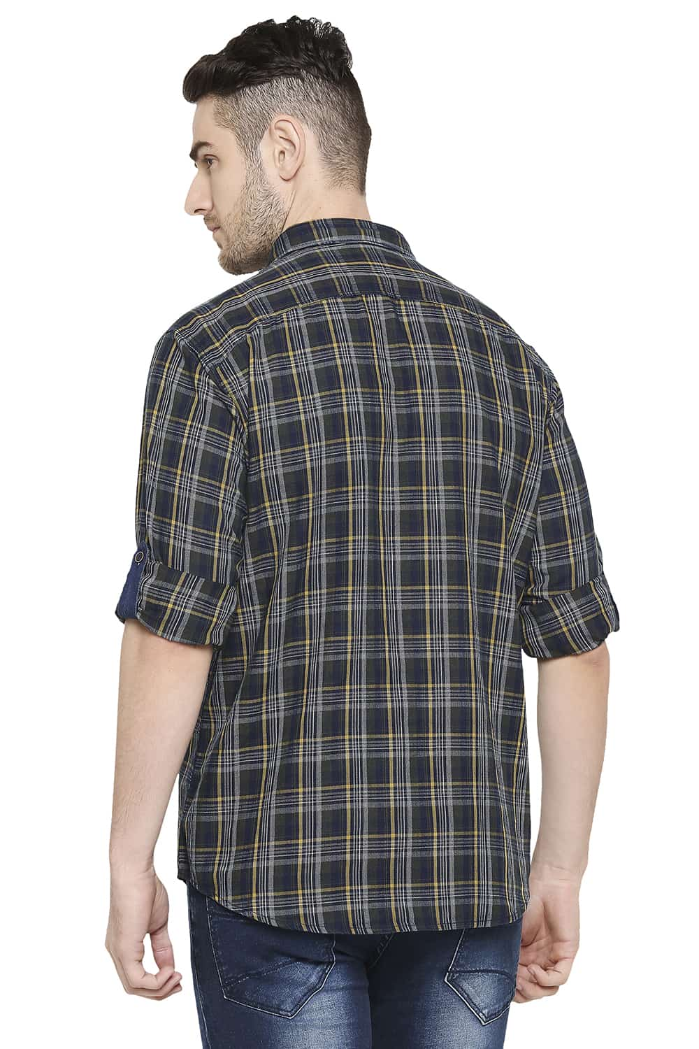 BASICS SLIM FIT INDIGO CHECKS SHIRT