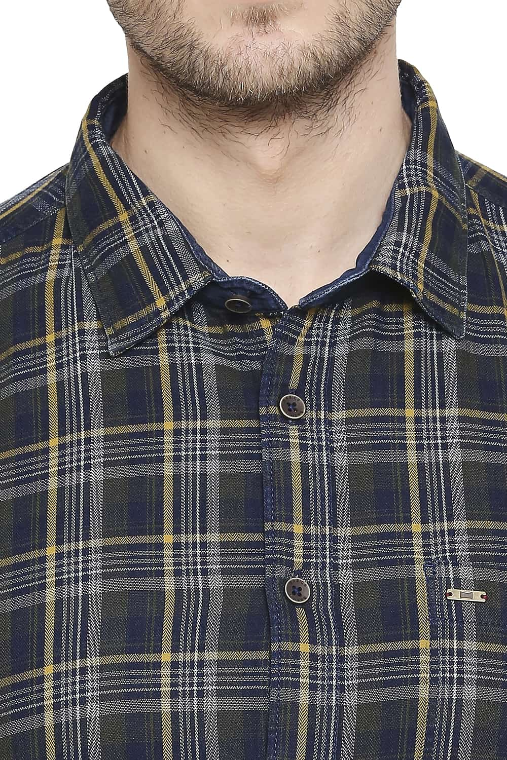 BASICS SLIM FIT INDIGO CHECKS SHIRT