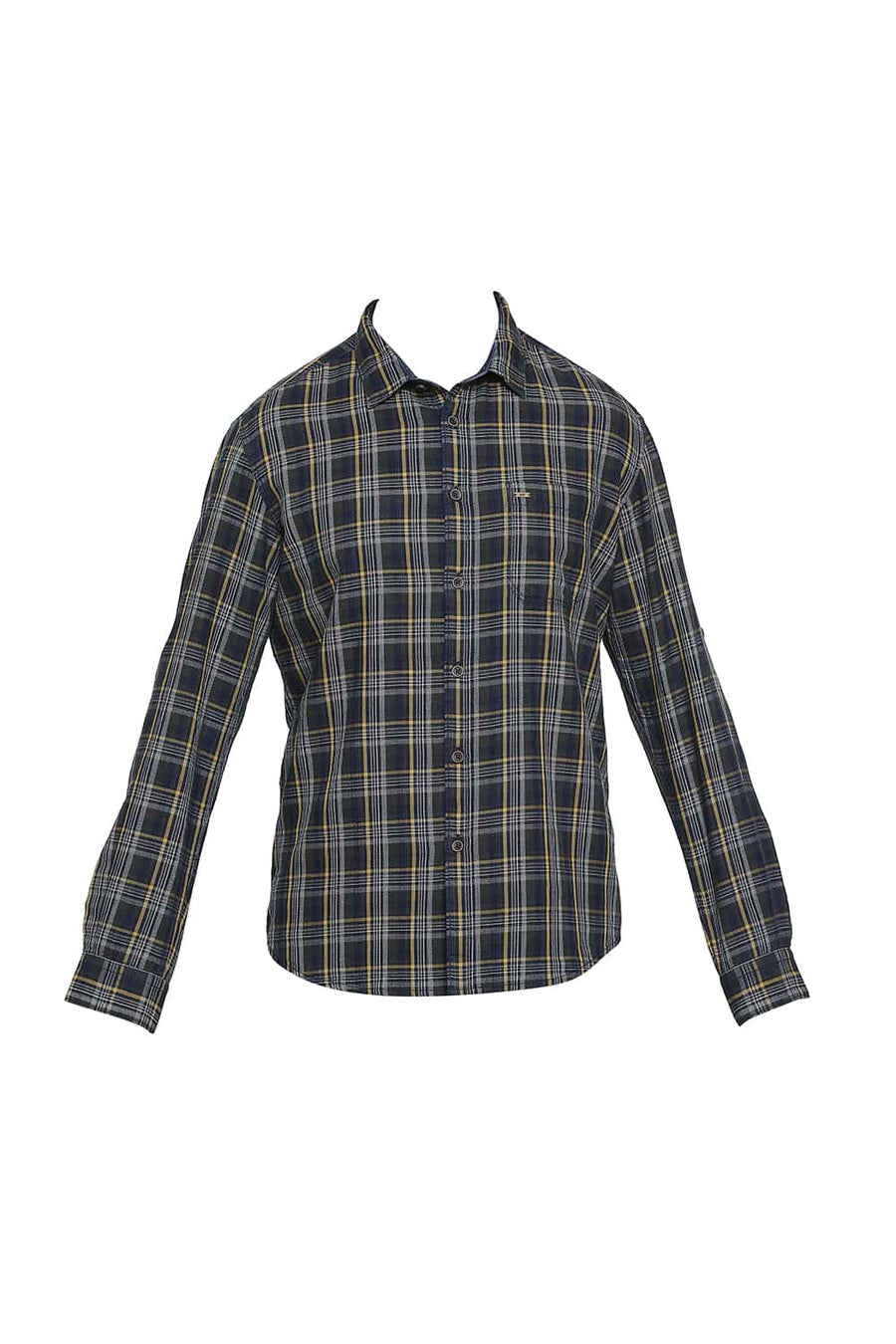 BASICS SLIM FIT DILL GREEN INDIGO CHECKS SHIRT