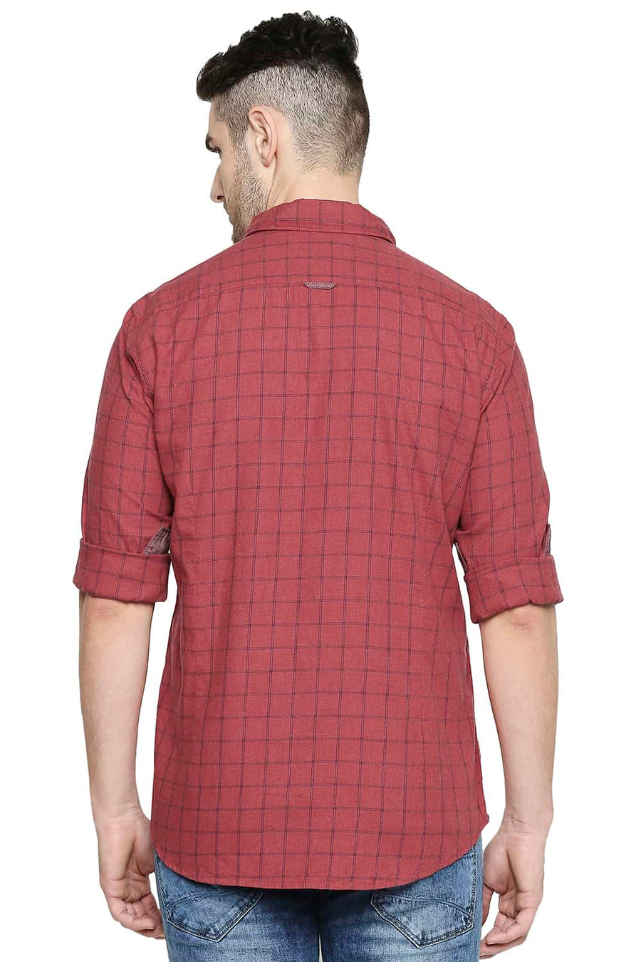 BASICS SLIM FIT MINERAL RED CHECKS SHIRT