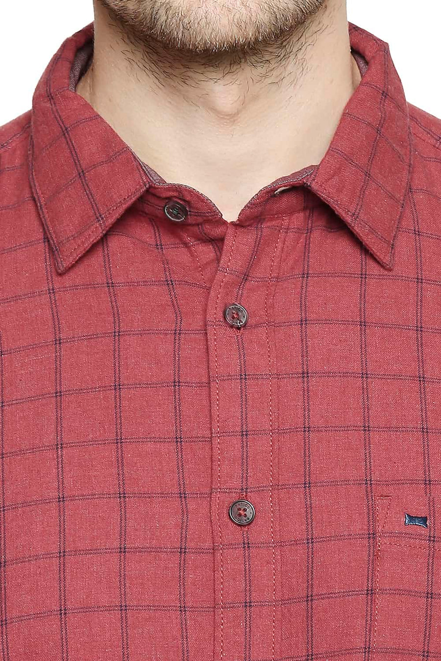 BASICS SLIM FIT MINERAL RED CHECKS SHIRT