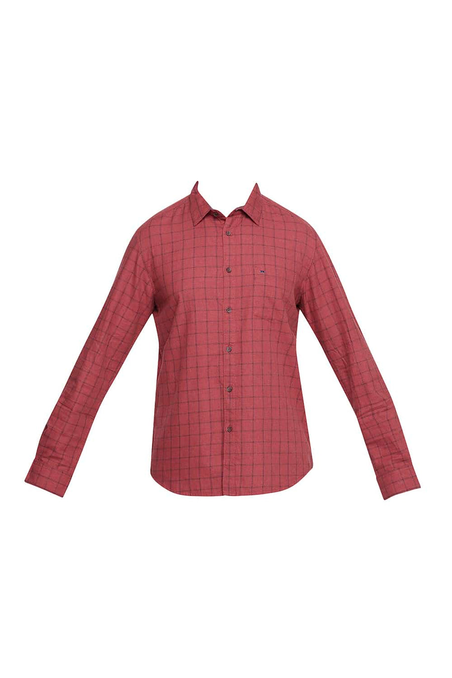 BASICS SLIM FIT MINERAL RED CHECKS SHIRT