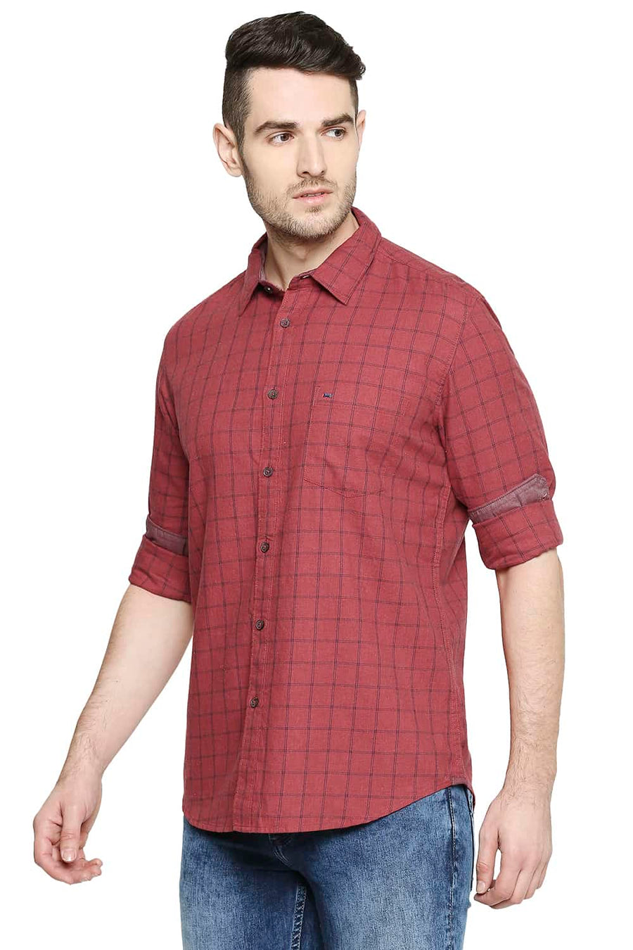 BASICS SLIM FIT MINERAL RED CHECKS SHIRT